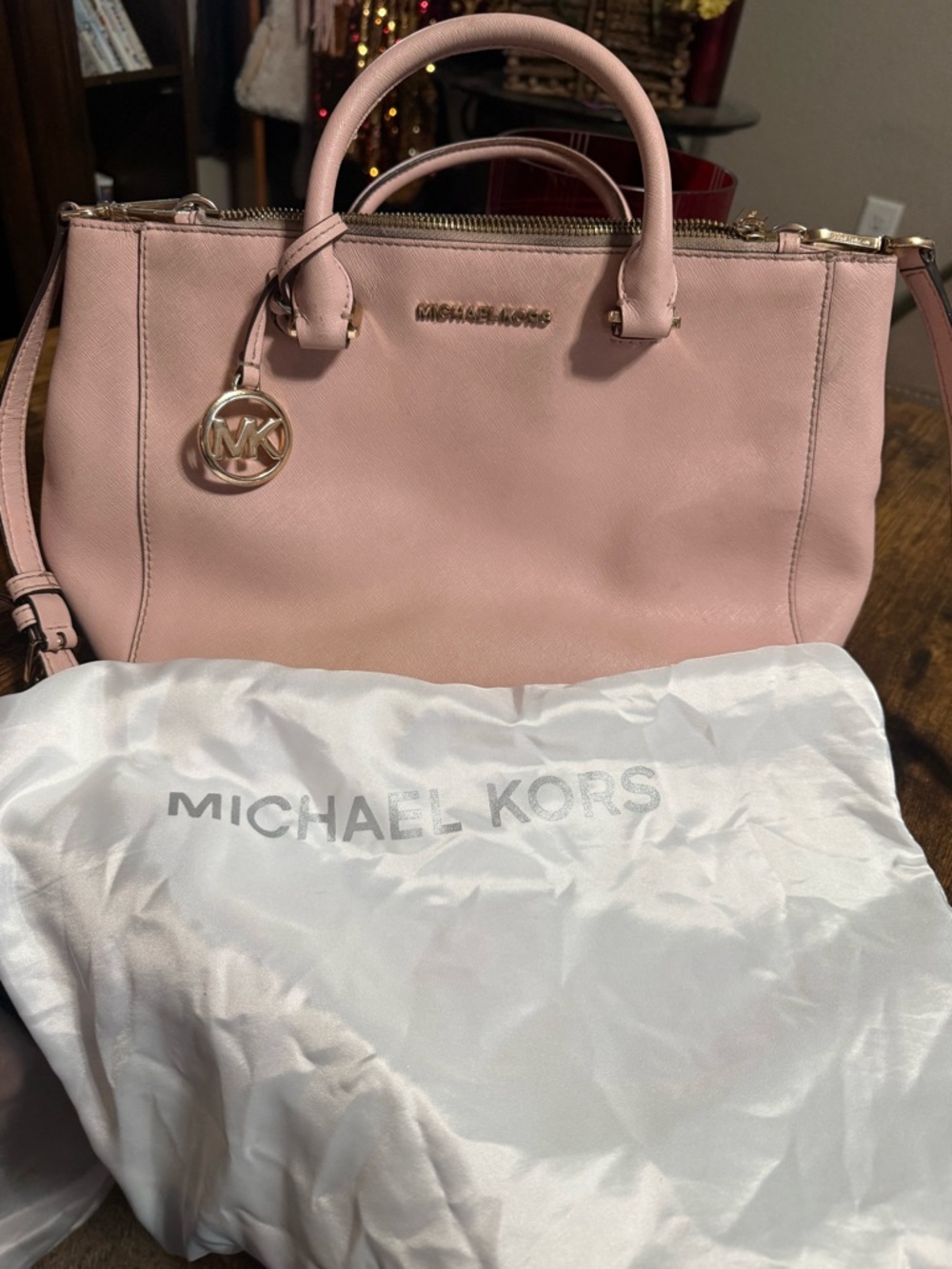 Michael Kors Blush Pink Leather Satchel with Gold MK Charm